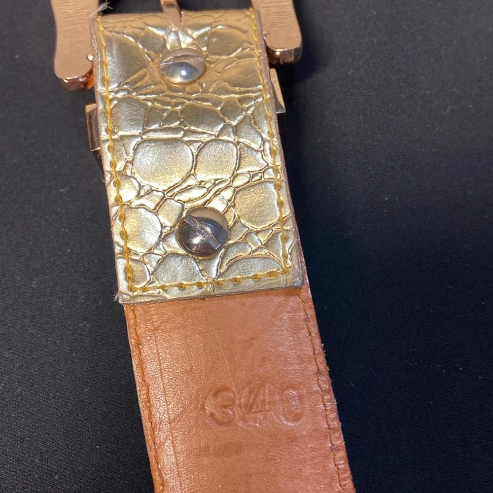 RRango Unisex Gold Tone 4 White Stones Design Ostrich Custom Belt.